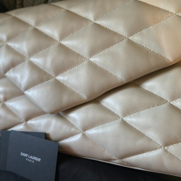 Saint Laurent Puffer Leather Crema Soft Sade Clutch Bag. **LARGE - Picture 7 of 15